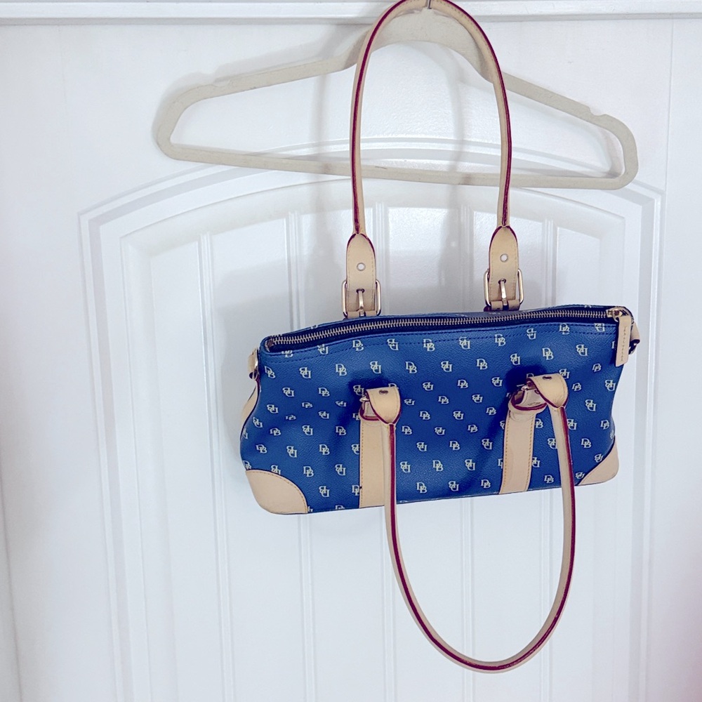 Y2K Dooney & Bourke Vintage Leather shoulder  bag Blue Cream monogram NEARLY NEW - Picture 9 of 17